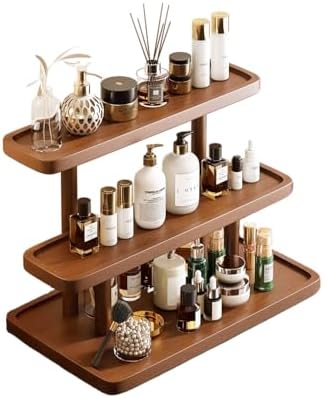 GDQ Brown Pine Wood Perfume Organizer, Perfume Cabinet Vanity Storage Stand by GDQ