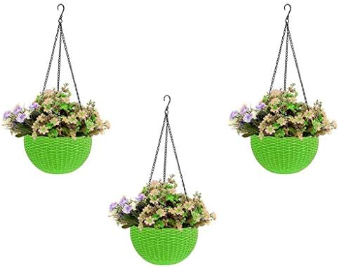 Plastic Hanging Flower Pots –Planters with Chain, 7.1 Inch Diameter, for Indoor Outdoor Balcony Garden, Lightweight Plant Holders for Home Decor Set of 3 (Green) by Unknown