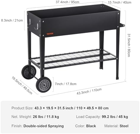 VEVOR Raised Planter Box with Legs and Wheels, Larger Size 43.3x19.5x31.5 Outdoor Elevated Garden Bed On Wheel, Metal Planting Boxes for Growing Flowers/Vegetables/Herbs in Backyard/Garden/Balcony - Image 7