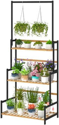 Ufine Bamboo Hanging Plant Stand 3 Tier Ladder Shelf with Hanging Rod by Ufine