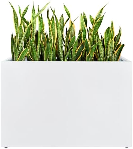 Metal Planter Box, No Installation Galvanized Steel Folding Rectangular Planter with Drainage Holes, 35.5"x 10"x 28" White Outdoor Planter for Porch/Patio/Garden by TISUWING
