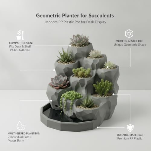 1 Pack Geometric Planter for Succulents, Modern PP Plastic Pot for Desk and Shelf Display, Compact Indoor Container - Image 5