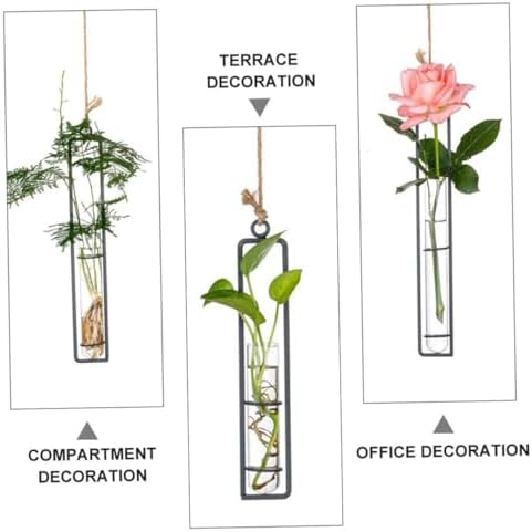 Hanging Glass Hydroponic Vase Set 3pcs with Test Tubes and Iron Frames, Wall-Mounted Plant Propagation Station for Home Décor and Garden Display, Includes 3 Hemp Ropes and 3 - Image 3