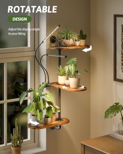 GENTINGBRO Window Plant Shelves 3-Tier with Grow Light Rotating Plant Stand - Image 3