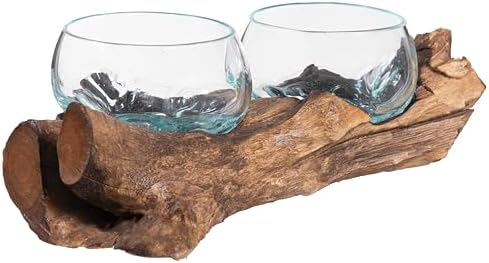 Cape Craftsmen Set of 2 Terrariums | Hand-Blown Blue Tinted Bubble Glass On Natural Teak Driftwood Terrarium | Home Décor Indoor Planter with Stand | Pot for Succulent and Plants - Image 2