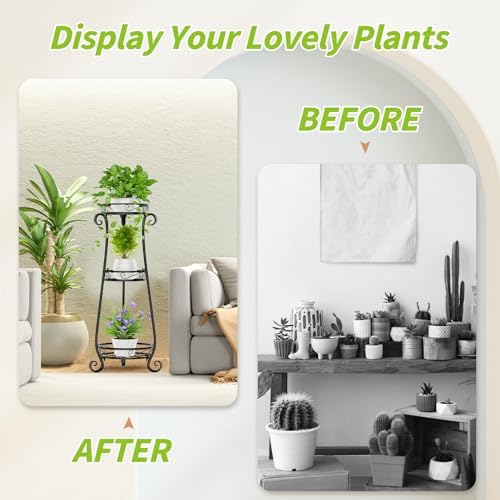KMOTASUO 3 Tier Metal Plant Stand Tall for Indoor Outdoor Corner, Black - Image 6