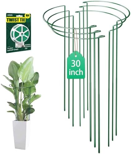 6 Pack 30 inch Plant Support Stakes, Heavy-Duty Half Round Peony Support, Garden Plant Stakes Cage for Outdoor Plants, Peony, Tomato, Hydrangea, (15In Support +15In Stainless Extension Tubes) by LKSSZS