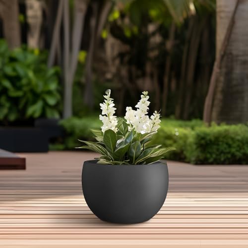 Kante Small Round Bowl Black Concrete Planter 11.8" Dia, Outdoor - Image 4