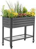 Vego garden Rolling Elevated Raised Garden Bed, 1.5' x 3.5' Outdoor Planters Boxes with Legs & Storage Rack for Patio, 500 Lbs Weight Capacity, Raised Beds for Gardening, Modern Gray by Unknown