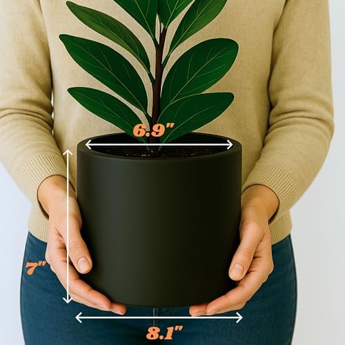 Fox & Fern Large Planter for Indoor or Outdoor, Matte Black, 8 Inch - Image 6