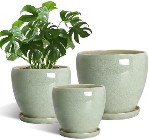 Ceramic 10/8/6 Inch Plant Pots, Ceramic Planter, Retro Green by EPFamily