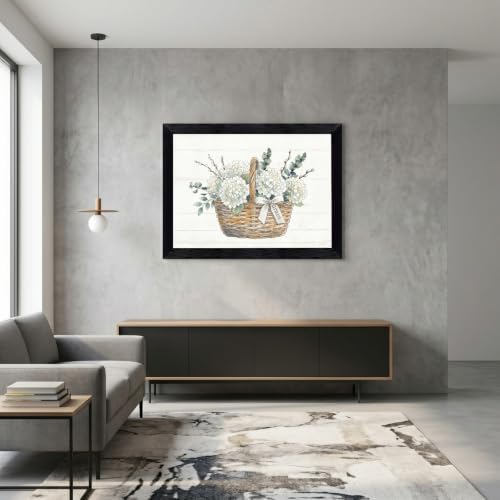 Framed Canvas Wall Art Watercolor Floral Wicker Basket White Hydrangeas Canvas Print Poster Black Frame Wall Decor for Living Room Bedroom Pussy Willow, Grace Decor - Inch 16x20 - Image 4