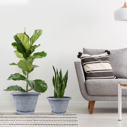 Fodetyff 14 Inch Large Planter Pot for Plants Indoor Outdoor, 4 Pack Plastic Flower Pots with Drainage Hole & Tray, Modern Decorative Garden Pot with Saucer, Plant Container for House - Image 3