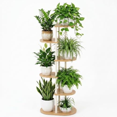 Tiered Plant Stand Indoor, Tall 6 Tier 7 Potted Wooden Plant Shelf for Multiple Flower Plants, Multi Corner Metal Plant Holder Indoor for Patio Garden Patent Design Living Room Balcony Bedroom, White by Unknown