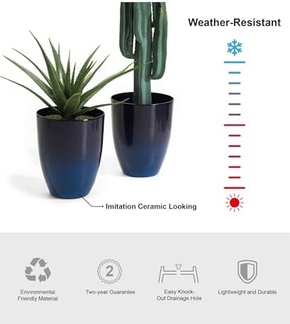 Glitzhome 16.75" H Garden Tall Planter Pots,Set of 2 Morden Round Faux Ceramic Tall Planter with Drainage Holes,Large Flower Pots for Outdoor Indoor,Cobalt Blue - Image 3