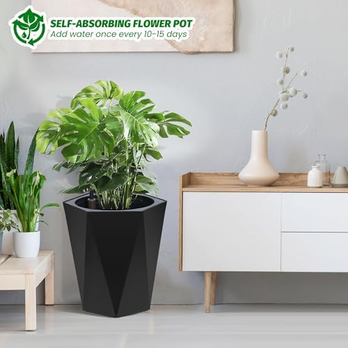 16 Inch Self Watering Planters Set of 2, Tall Diamond Design, with Water Level Monitor, Indoor Outdoor Flower Pots for Patio, Porch, Living Room, Home Office, White Black - Image 6