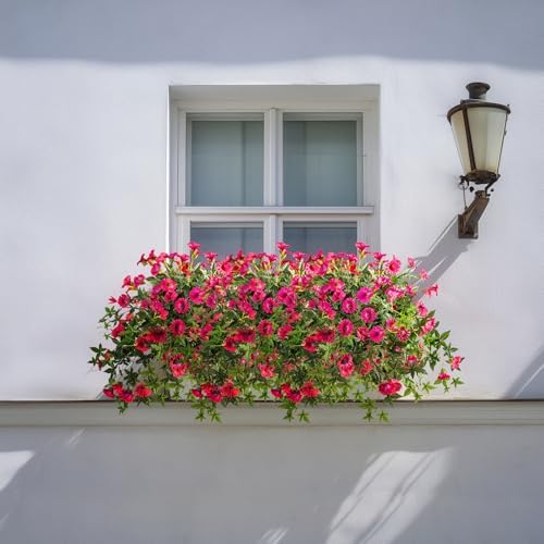 Artificial Flowers Artificial Petunias for Outdoors Artificial Hanging Plants Outdoor Silk Flowers with Stems Outdoor Flowers Uv Resistant for Porch Decor Terrace Decor，Rose Red with Pot 2PCS - Image 6
