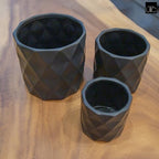 Round Ceramic Pot with Embossed Rectangle Design Outdoor/Indoor Medium Ceramic Decorative Planter for Garden Patio Balcony Home: Black 7.25"x7.25"x6.75"H; 5.75"x5.75"x5.75"H; 4.25"x4.25"x4.25"H - Image 4