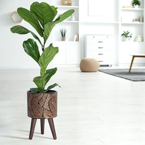 D'vine Dev 8 Inch Planter Pot with Wood Stand, Bronze/Grey, 88-L-A-6 - Image 2