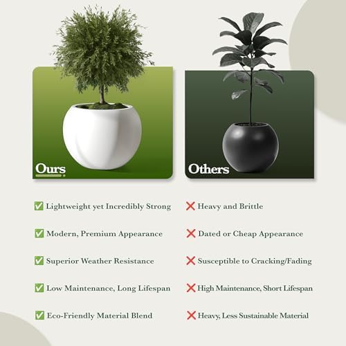 DTY Fiberstone Sphere Planter for Olive Trees, Large Round Globe Planter Indoor Outdoor, White, 70% Lighter Than Stone, Drainage Hole, 2 Coco Mats Included, Medium 16.1" D x 13.6" H - Image 7