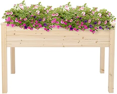 48" Wooden Elevated Garden Planters Box,Rectangular Indoor/Outdoor Flower Pot,Large Planting Planter Boxes,Vertical Flower Pot Stand,with Wood Legs,for Patio Porch Lawn Yard (Natural) by Unknown