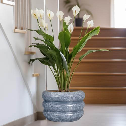 SQOWL Ceramic Planter 13.5 Inch - Large Plant Pot Indoor with Drainage Hole Outdoor Planter Round Flower Pot Modern Decorative Plant Pot for Home Office Decor Gray - Image 6