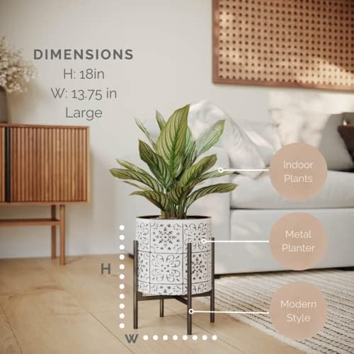 EverNest Tristan White with Black Boho Pattern Plant Pot with Loki Stand, SelectBase Indoor Planter, Neutral Home Decor, Minimalist Artistic Boho Plant Pot (Large, Black) - Image 2