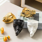 Ceramic Face Wall Planter — Small Wall Mounted Face Vase Head for Indoor Plants, Succulents & Cacti, Hanging Flower Pot with Drainage for Living Room Balcony Decor (Black, Silence) - Image 4