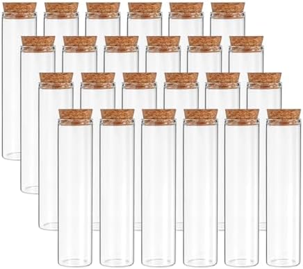 PATIKIL 55ml Test Tubes, 24pcs 4.33x1.18 Glass Clear Flat Bottom Test Tube Containers with Cork Stopper for Bead Party Candy Bath Salt Storage Scientific Experiment Plant Propagation by PATIKIL