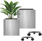 Longrun Stainless Steel Square Flower Pot - 9.8 & 11.8 inch Modern Garden Planter for Indoor & Outdoor Decor Two Packs by Longrun