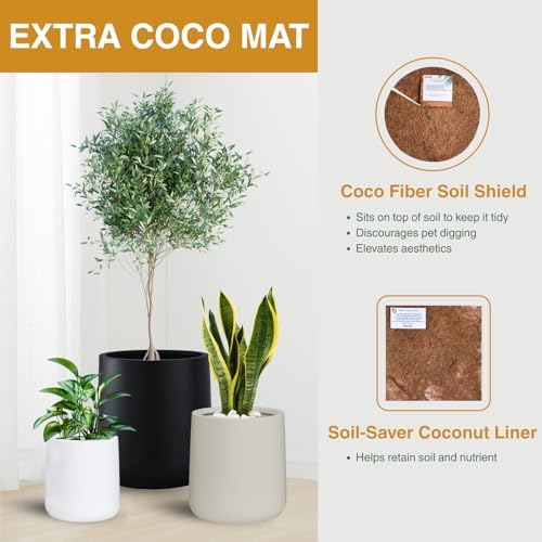 KUTE NEST 14" H x 13.7" D Conico Fiberstone Round Planter with Drainage Hole, Smooth Finishes, Weather Resistant for Indoor and Outdoor Use, Included 2 Extra Coco Mats (Taupe, 10.6" Pot Opening) - Image 5