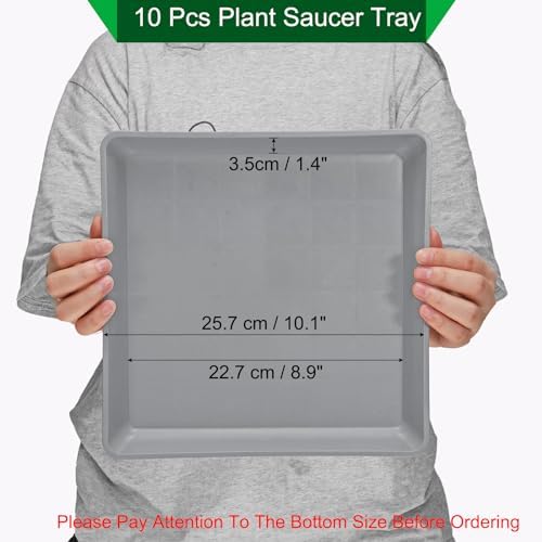 PATIKIL Plant Saucer Tray, 10 Pack 10 Inch Plastic Square Plant Saucer Flower Planter Drip Tray for Indoors Outdoors Patio Balcony, Grey - Image 2