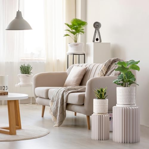 Ceramic Plant Pots Indoor-Outdoor: 8 Inch Embossed Planters with Drainage Hole & Saucer - Modern Decorative Flower Pots for Home Garden Patio Office Decor - Image 6
