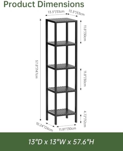 SMIBUY Bathroom Storage Shelf, 5-Tier Bamboo Rack Organizer, Multifunctional Shelving Unit for Living Room Bedroom Kitchen (Black) - Image 2
