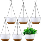 Remerry 6 Pcs 10 Inch Hanging Planter Hanging Plant Pot Plastic Round Hang Baskets for Plants Indoor Flower Pot with Drainage Holes Removable Trays for Garden Home Patio(White) by Remerry