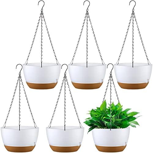Remerry 6 Pcs 10 Inch Hanging Planter Hanging Plant Pot Plastic Round Hang Baskets for Plants Indoor Flower Pot with Drainage Holes Removable Trays for Garden Home Patio(White) by Remerry