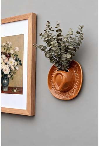 Ceramic Cowboy Hat Wall Vase - Handmade Hanging Flower Planter, Western Boho Room Decor & Coastal Cowgirl Aesthetic Wall Art for Home Decorations (Brown) - Image 6