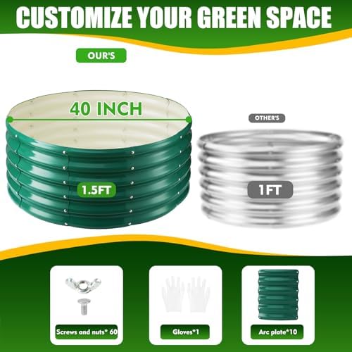 TBMLC 17" Tall,40" Diameter Elevated Round Metal Raised Garden Bed Green - Image 3