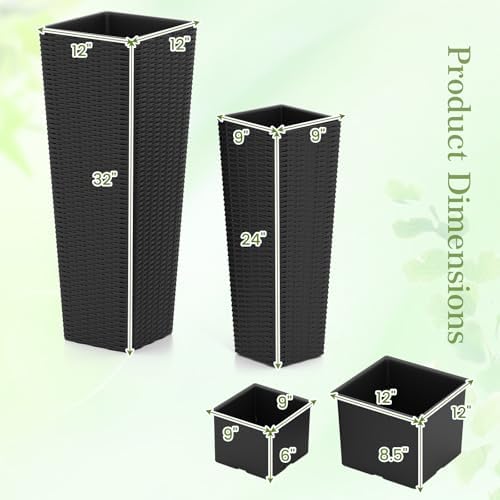 GIANTEX Planters for Outdoor Plants Set 2, 32" & 24" Tall Tapered Plants - Image 3