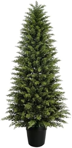 Mavis's Diary 6ft Artificial Cedar Topiary Tree, Set of 1 Realistic Faux Evergreen Shrub Plant in Planter, Indoor Outdoor Fake Cedar Tree for Front Porch, Entryway, Office & Home Decor by MavissDiary