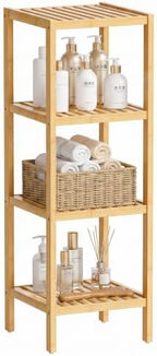 SMIBUY Bathroom Storage Shelf, 4-Tier Bamboo Rack Organizer, Multifunctional Shelving Unit for Living Room Bedroom Kitchen (Natural) by SMIBUY