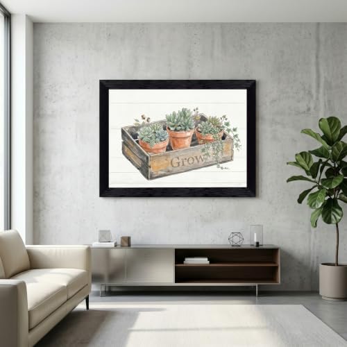 Framed Canvas Wall Art Watercolor Potted Succulents Ivy Muted Earthy Sage Green Canvas Print Poster Black Frame Wall Decor for Kitchen Rustic Farmhouse Decor, Plant Lover Gift - Inch 12x16 - Image 7