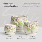 Ceramic Plant Pots with Drainage Holes and Saucers, Small Planters Set of 3 - Image 4