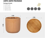 4 Inch Cylinder Ceramic Boho Plant Pots with Drainage Hole and Saucer, Glazed Vertical Pattern Multicolor Flower Pots for Succulent, Snake Plant, Cactus & Herbs, Set of 4 (Plant Not Included) - Image 3
