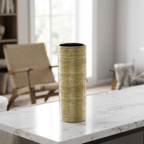 WGVI Gold Etched Ceramic Cylinder Vase, Width 4", Height 12", Flower Arrangements, Candle Holder, Terrarium Planter Pot, Storage Container Organizer, Pen Brush Holder, 1 Piece - Image 7
