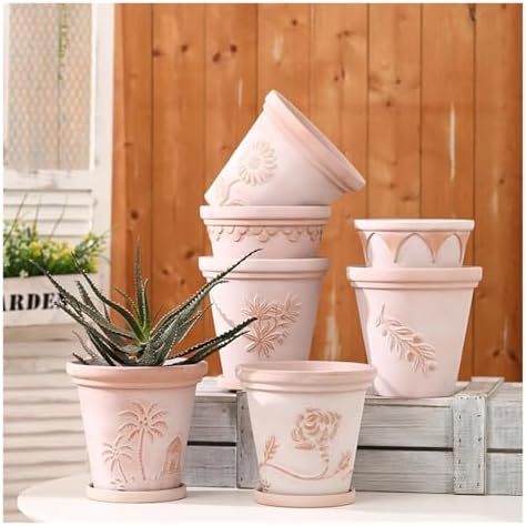 Flower pots Vintage Cameo Red Terracotta Planter Outdoor Indoor(C) - Image 3
