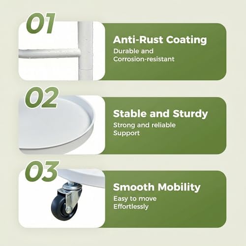 Bamworld Metal Plant Stands with Wheels Tall Plant Stand Indoor White - Image 4