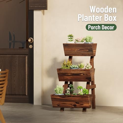 3-Tier Vertical Wooden Raised Garden Bed, Garden Planter Box,Carbonized - Image 4