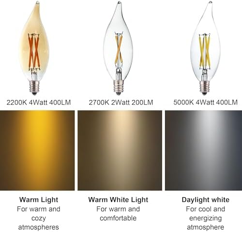12 Pack E12 Candelabra LED Bulb 20 Watt Equivalent, 2W Clear 2700K Soft Warm White Light Bulbs, CA10 C32 Flame Tip LED Filament Candle Bulbs for Pendant Chandelier Ceiling Fan Wall Sconces - Image 2