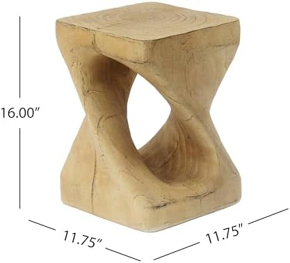 Twisted Solid Wood Accent Table, Hand-Carved Sculptural End Table, 12x12x16 inch Rustic Wooden Stool, Modern Geometric Side Table for Living Room Bedroom, Natural Wood Nightstand Plant Stand - Image 2